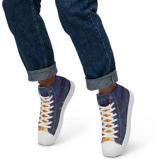 Starry Night Cat Men’s high top canvas shoes