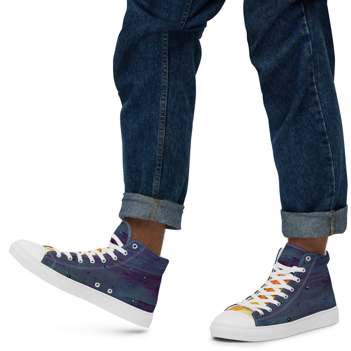 Starry Night Cat Men’s high top canvas shoes