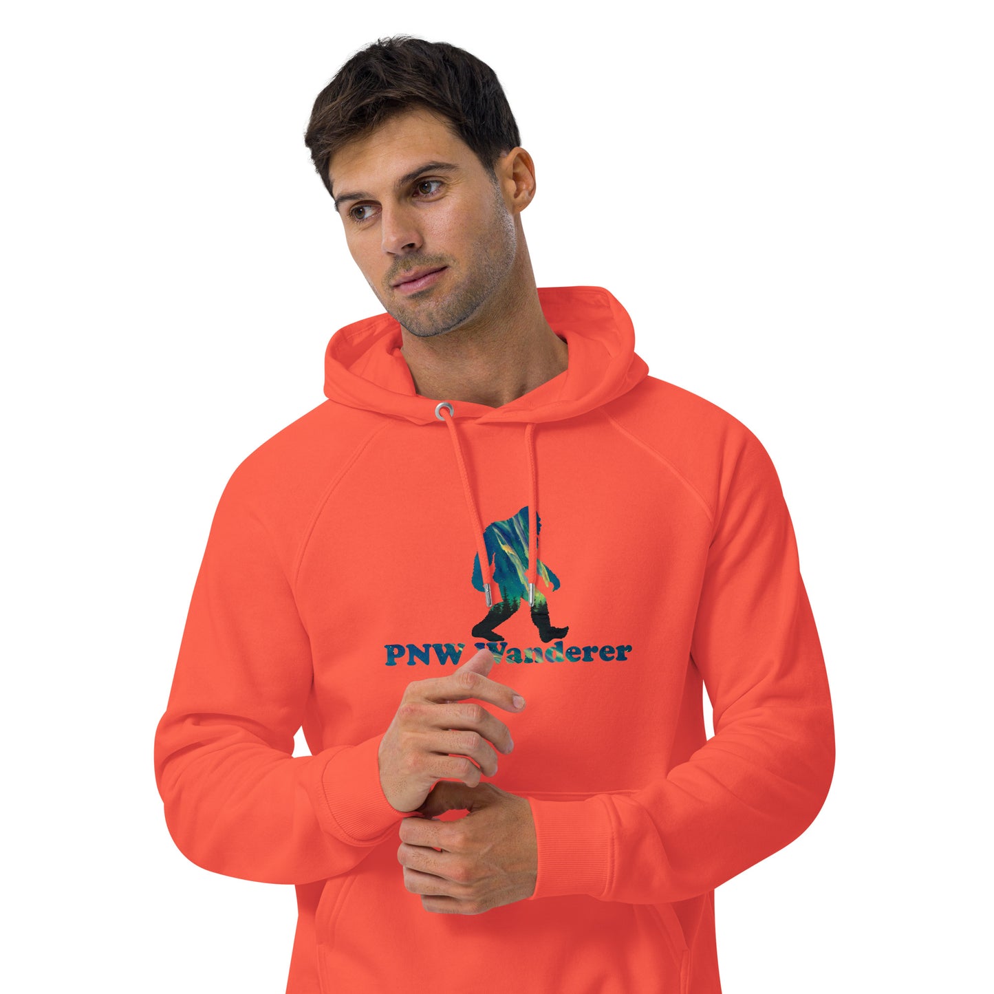 PNW Wanderer Sasquatch Unisex Eco Raglan Hoodie