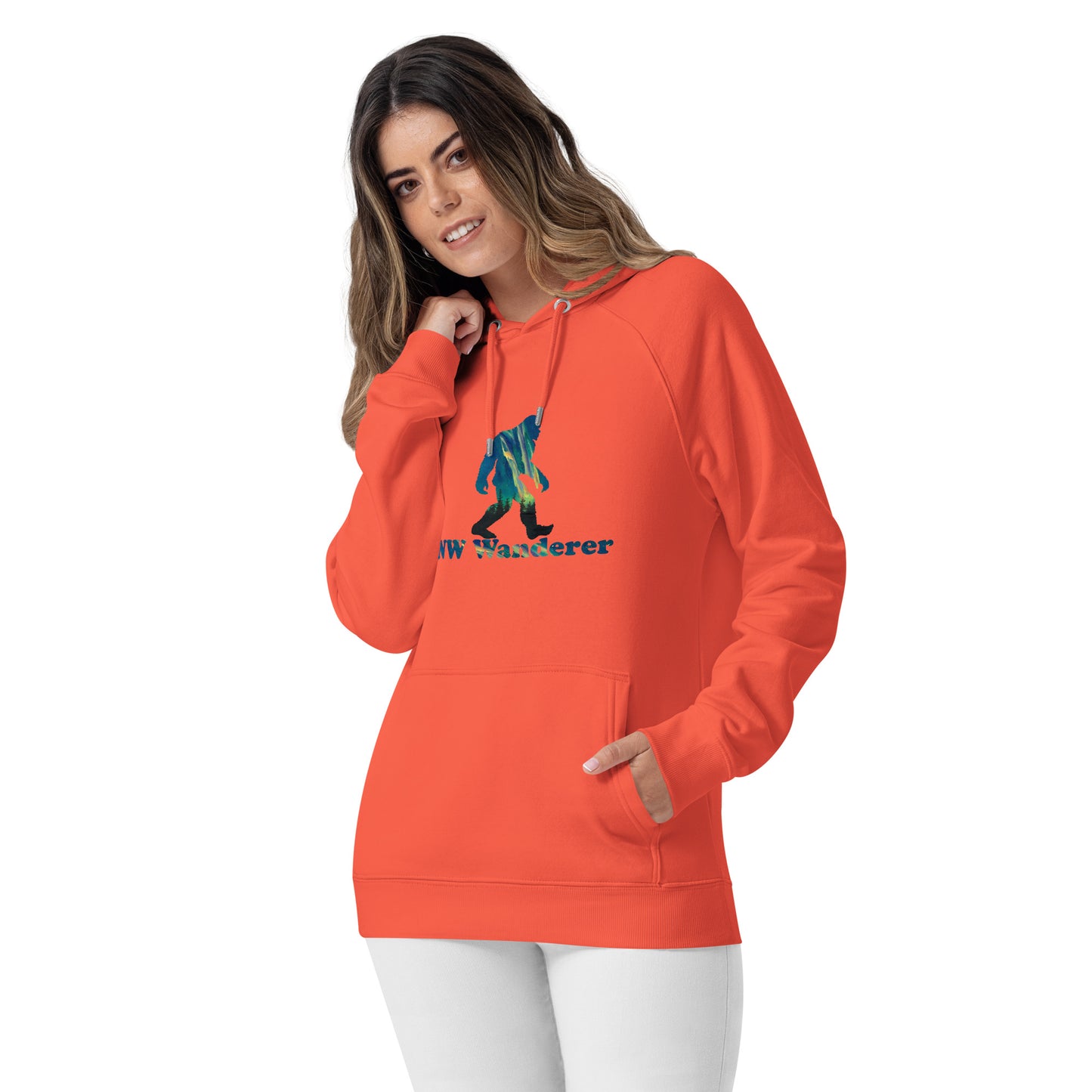 PNW Wanderer Sasquatch Unisex Eco Raglan Hoodie