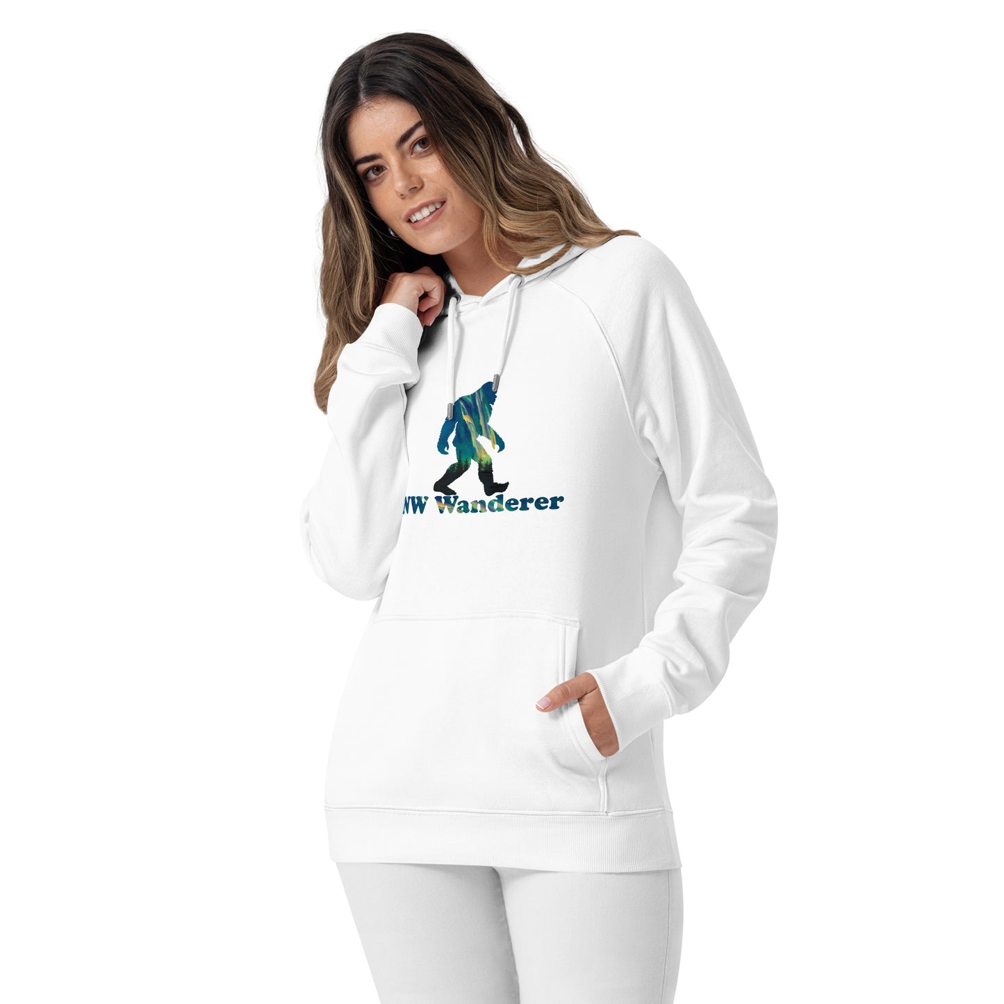 PNW Wanderer Sasquatch Unisex Eco Raglan Hoodie